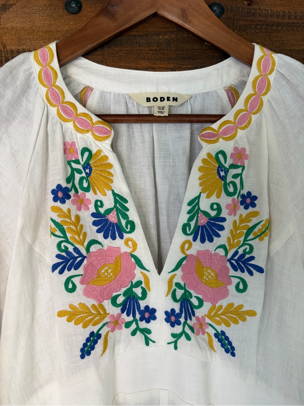 Boden Una Linen Embroidered Caftan Maxi Dress. Size: 8 - Picture 9 of 16